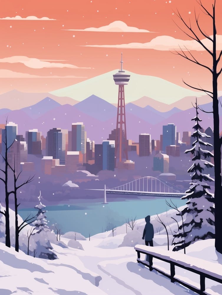 Vintage Winter Travel Illustration Vancouver Canada 4