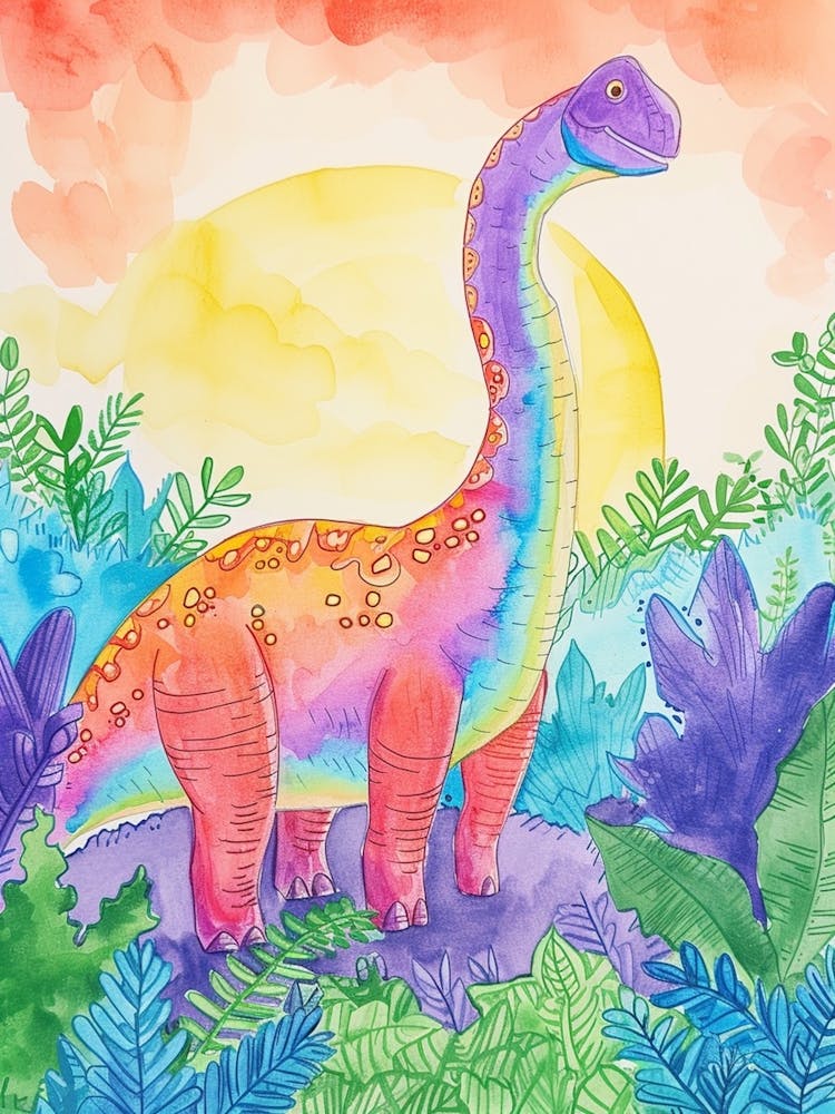 Rainbow Amargasaurus Dinosaur Illustration 3