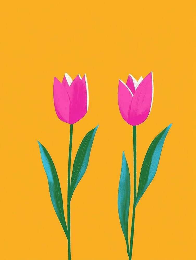 Pink Tulips On Yellow Background