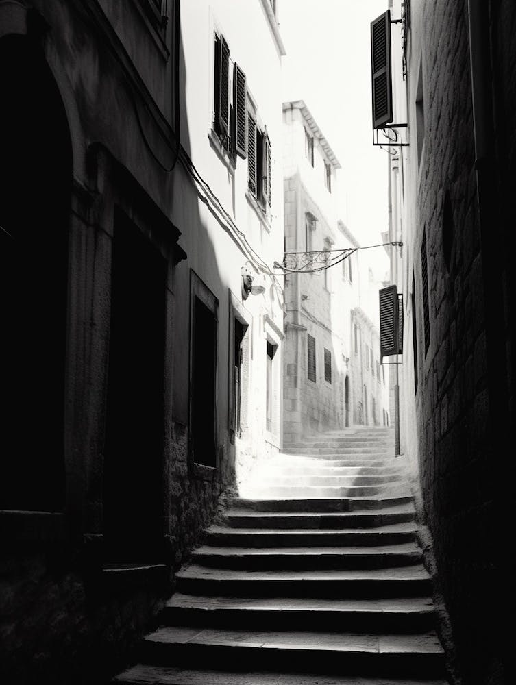 Dubrovnik, Croatia, Black And White Old Photo 3