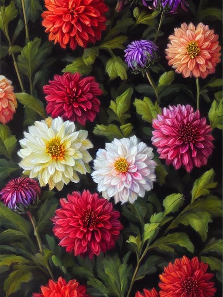 Dahlia Still Life Oil Painting Flower