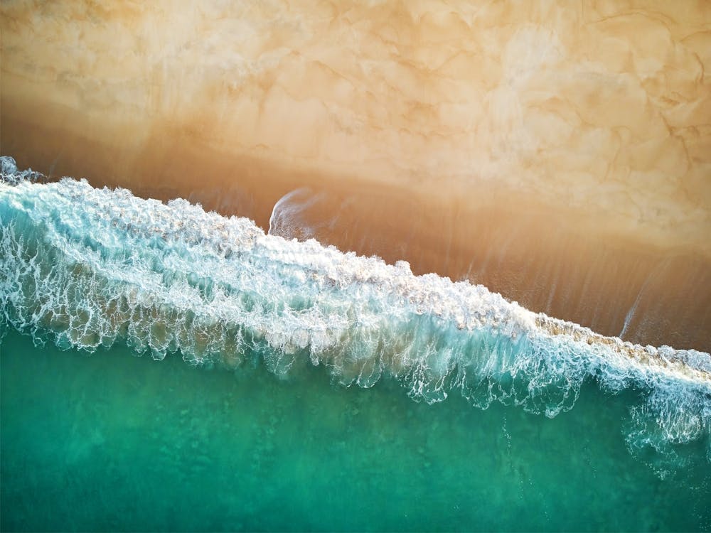 Greece, Seaside, beach and wave #4. Aerial view beach print. Sea foam 1