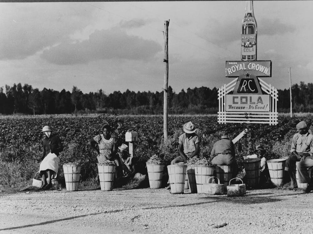 String Bean Pickers Waiting Along Highway For Trucks To Pick Them Up Near Gibson, Louisiana By Russell Lee