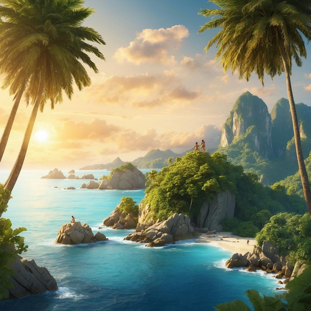 Tropical Island With Palm Trees