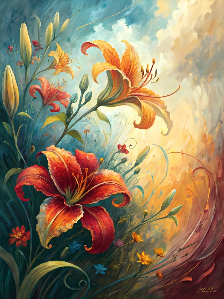 Oil Painting Style Abstract Floral Bloom In Bold