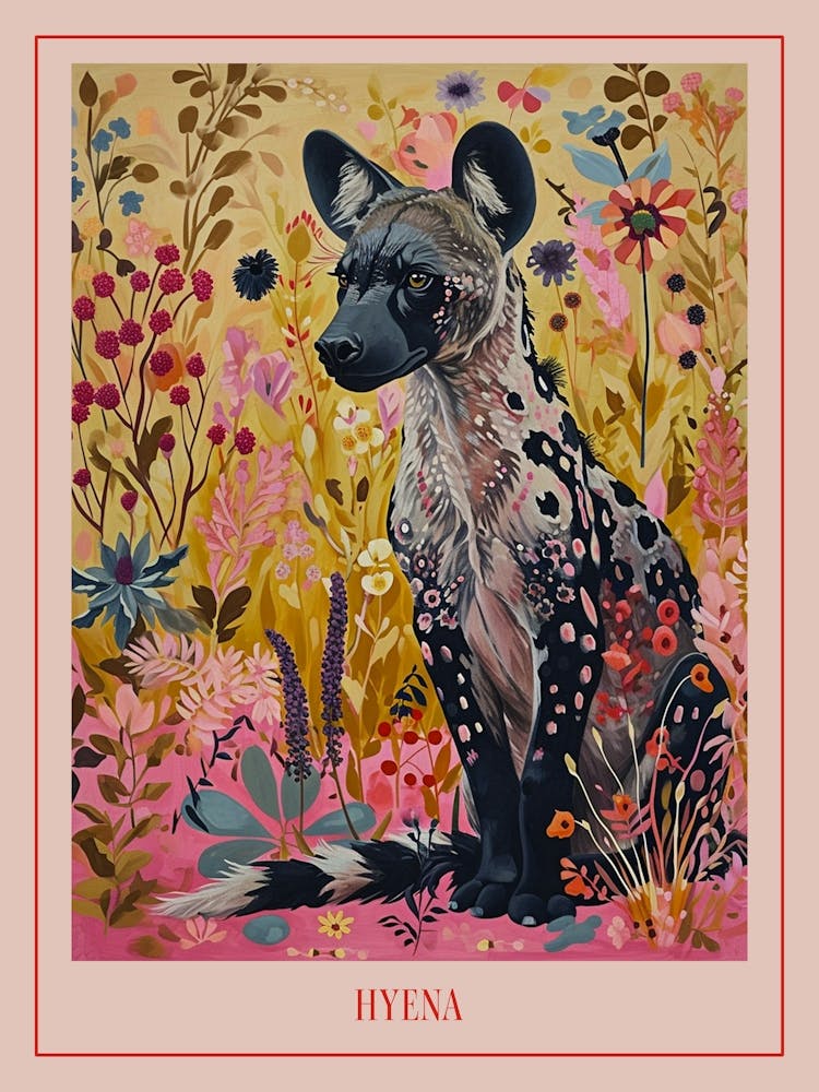 Floral Animal Painting Hyena 2 Poster