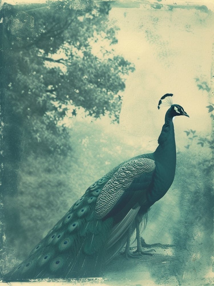 Vintage Turquoise Peacock On The Path 1