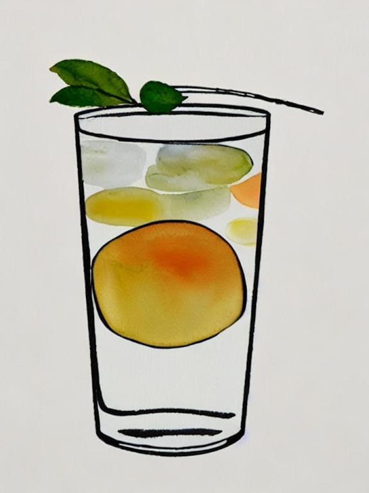Lynchburg Lemonade Minimal Line Drawing With Watercolour Cocktail Poster