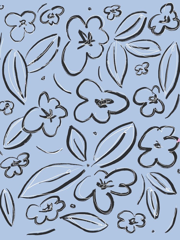 Blumige Skizze Blau