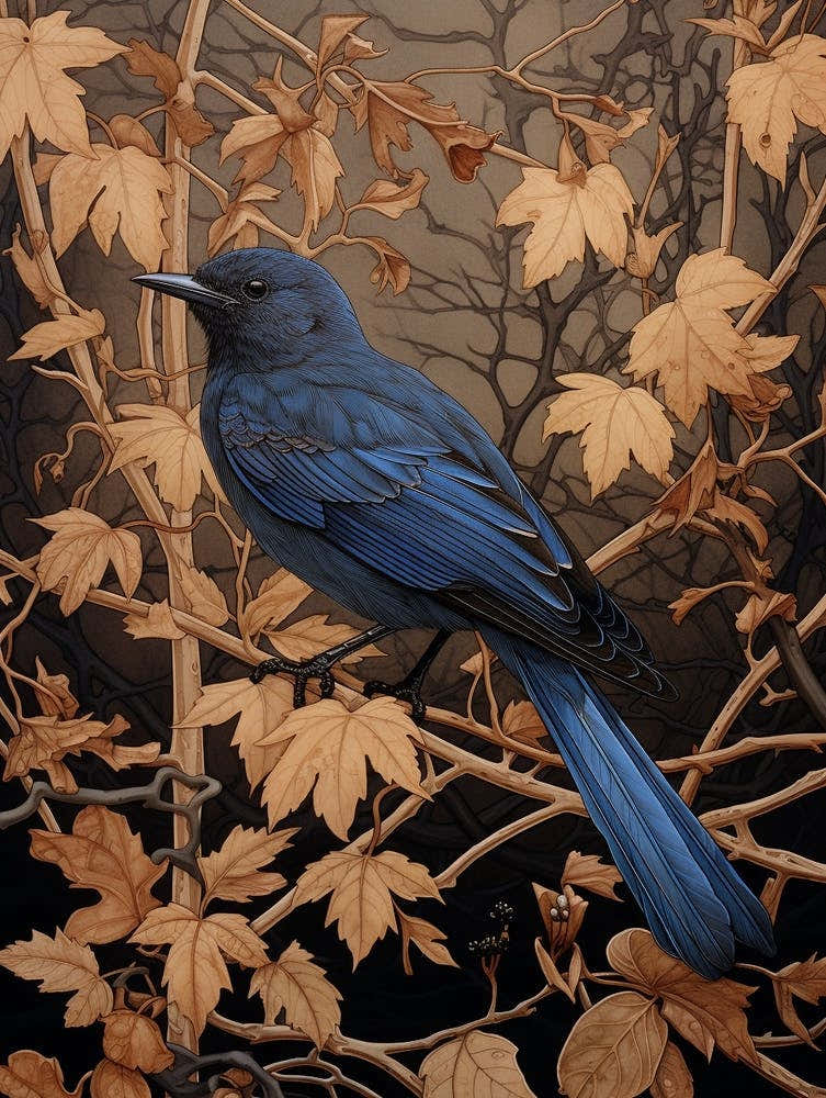 Dark And Moody Botanical Bluebird 4