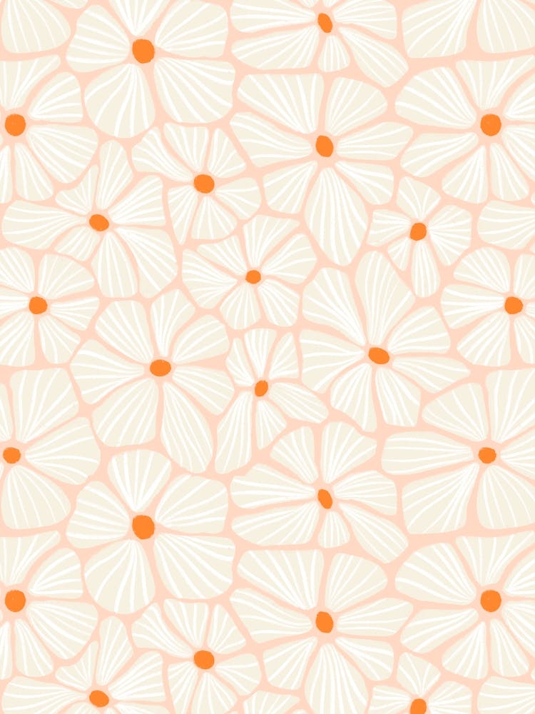 Flower Mosaic White Pastel Pink Textured Hand Drawn