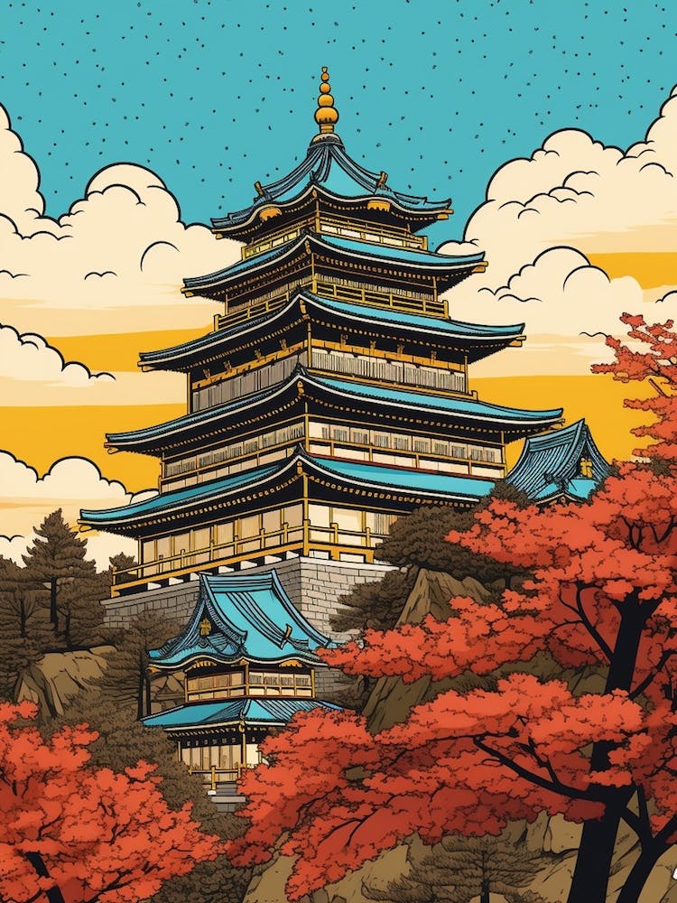 Osaka Castle, Japan Vintage Travel Art 2