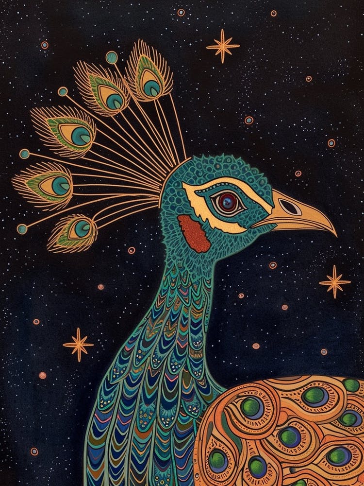 Folky Floral Peacock At Night 4