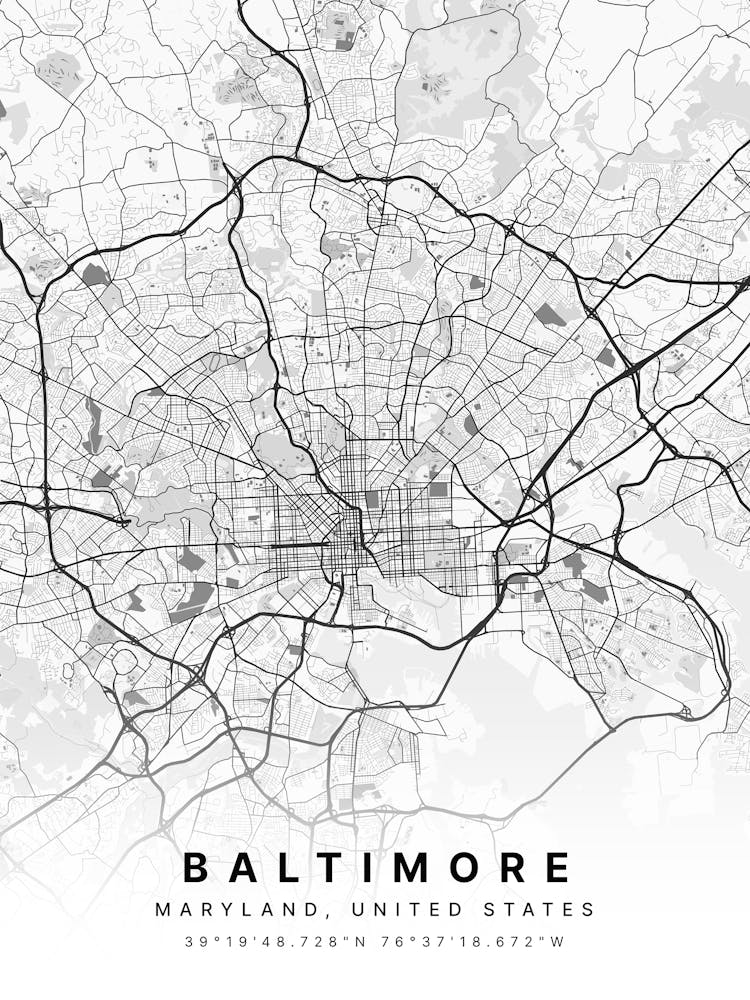Baltimore Maryland USA White Map