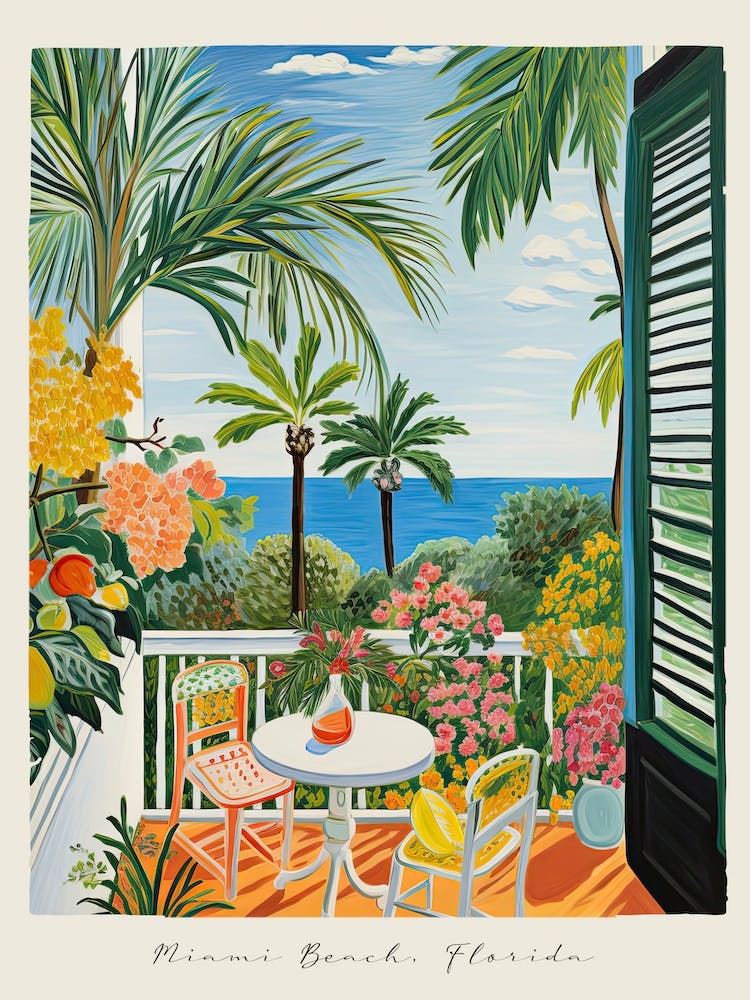 Poster Of Miami Beach, Florida, Matisse And Rousseau Style 6