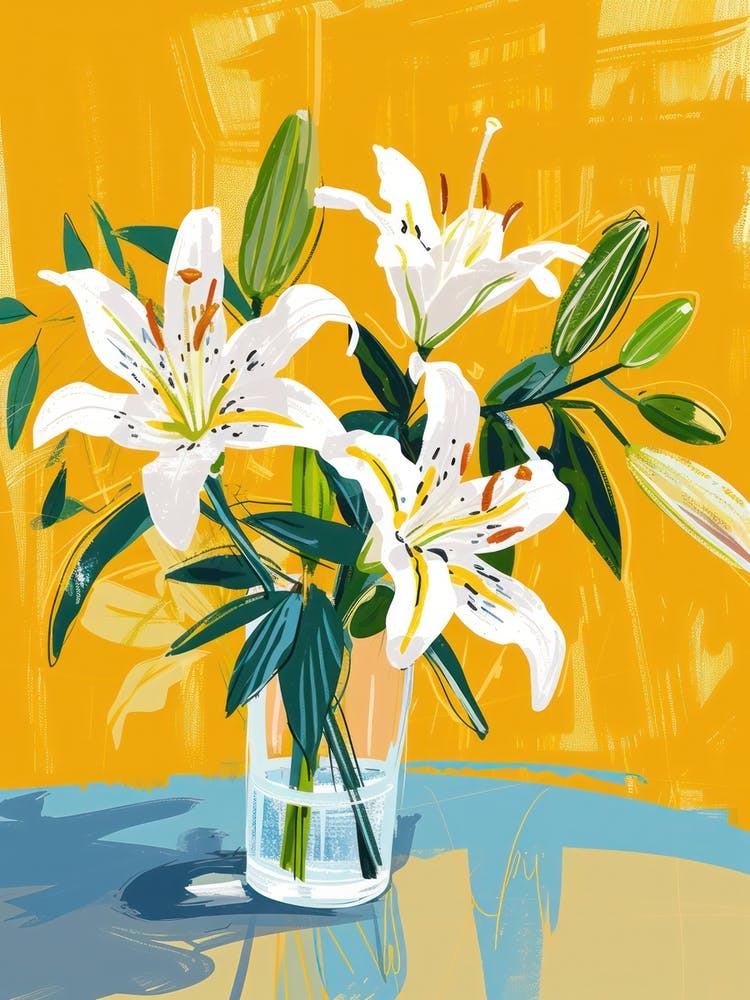 Lily Flowers On A Table   Contemporary Illustration 1
