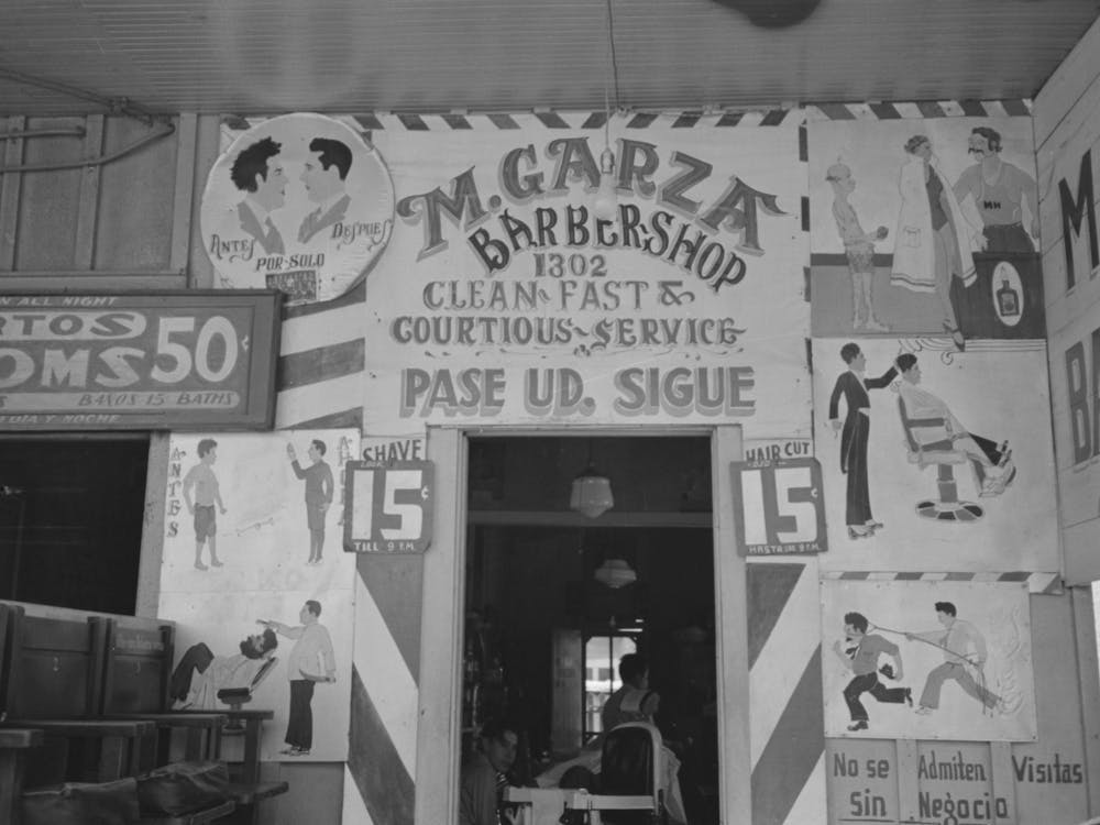 Decorations In Front Of Mexican Barbershop, San Antonio, Texas By Russell Lee 1