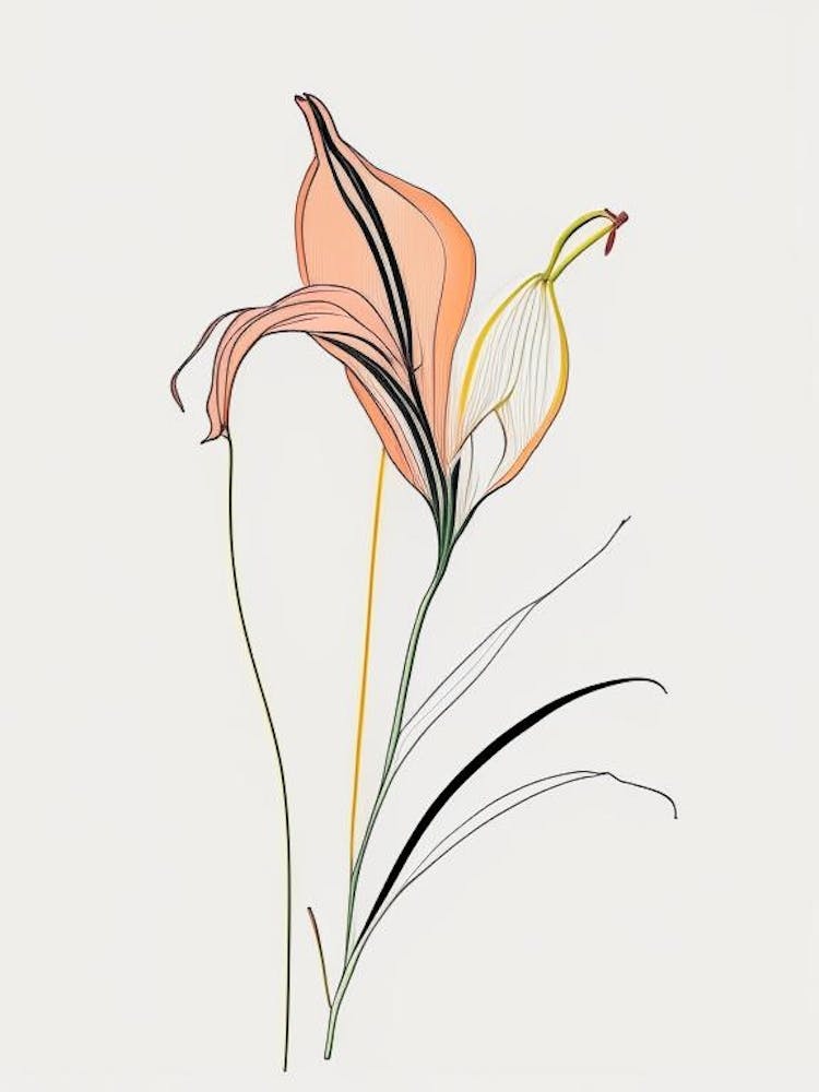 Lily Floral Minimal Line Drawing 3 Flower