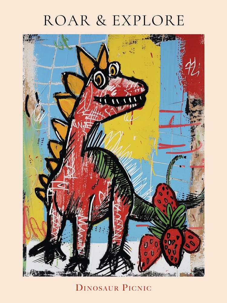 Graffiti Style Dinosaur With Strawberries 2 Poster
