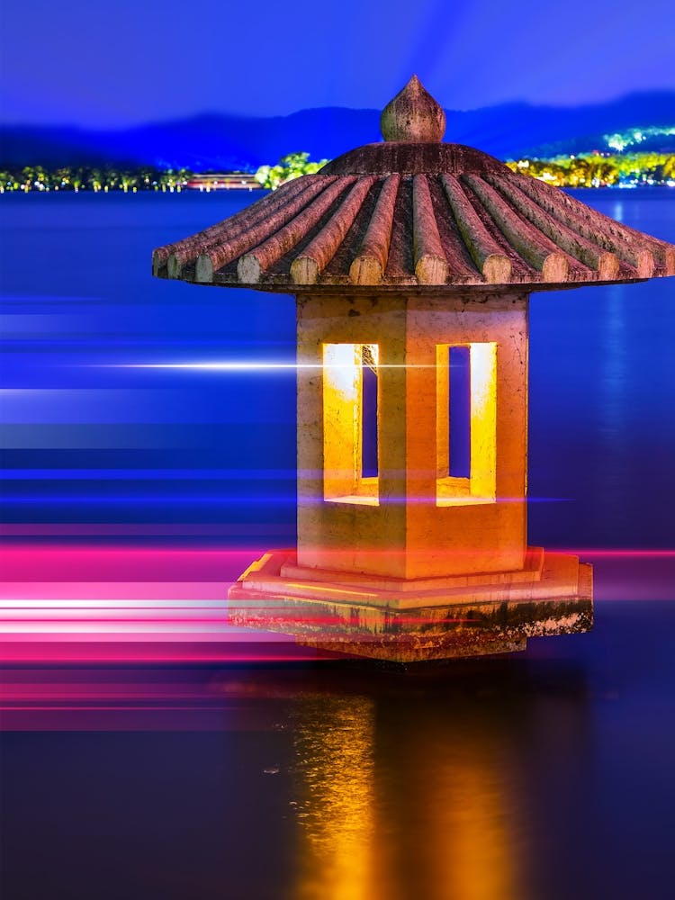 Neon city: China, pagoda (synthwave/vaporwave/retrowave/cyberpunk) — aesthetic poster, neon poster