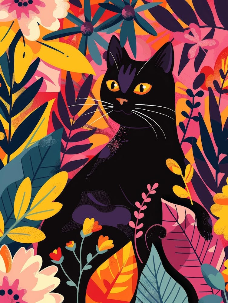 Black Cat With Flowers 10