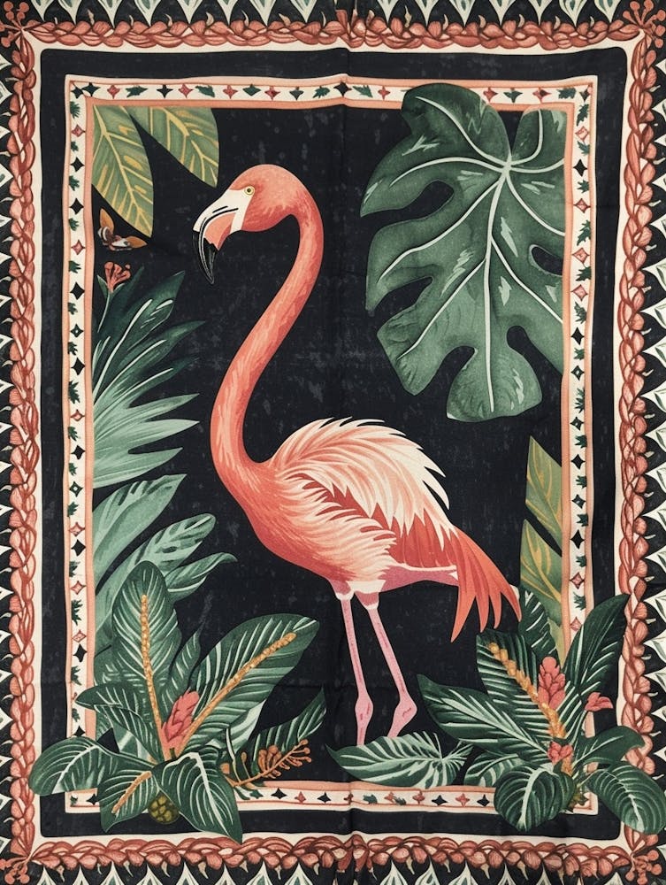 Grand Flamant Rose Et Philodendrons - Impression Boho 3