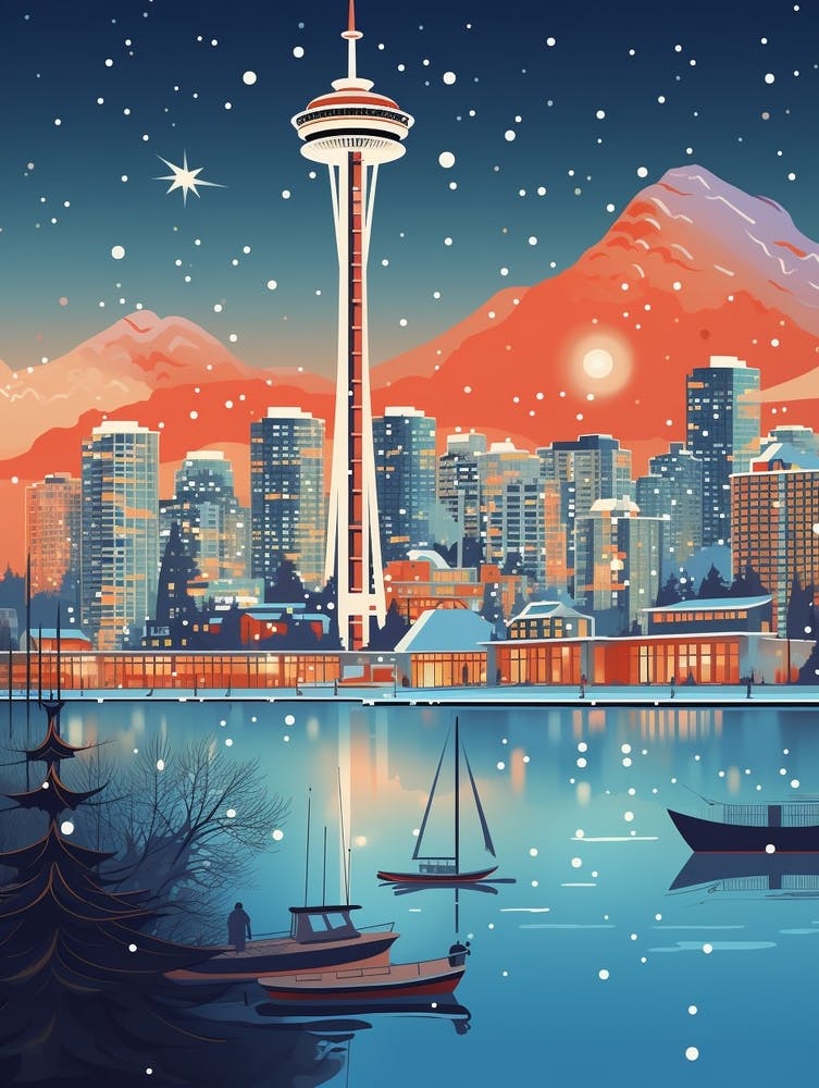 Winter Travel Night Illustration Vancouver Canada 4