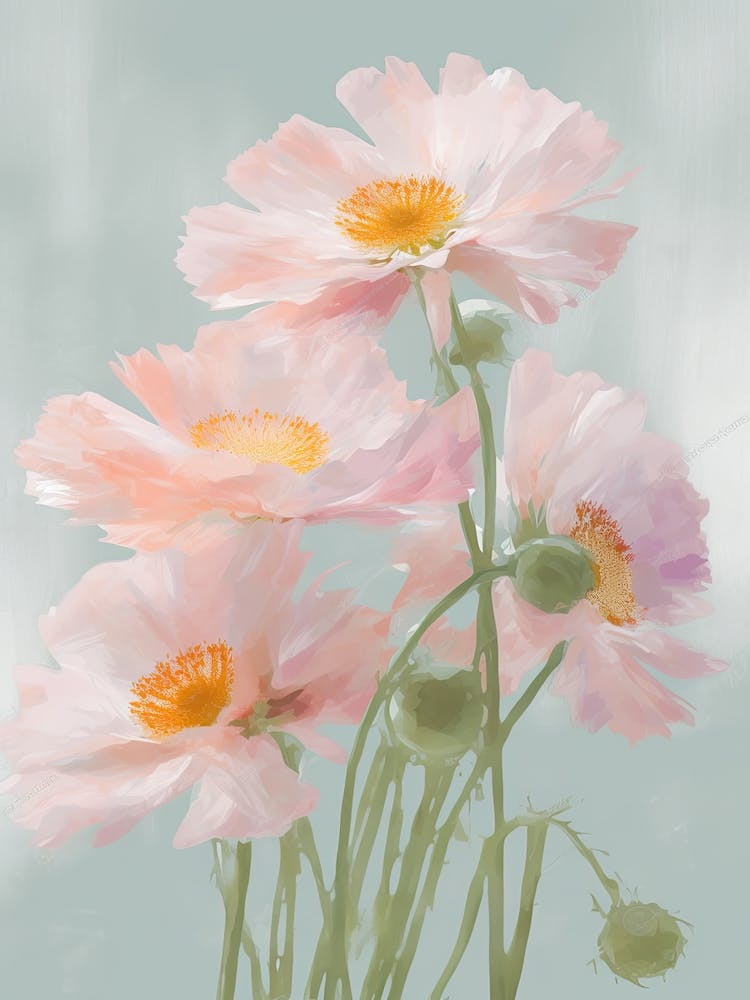Daisies Flowers Acrylic Painting In Pastel Colours 1