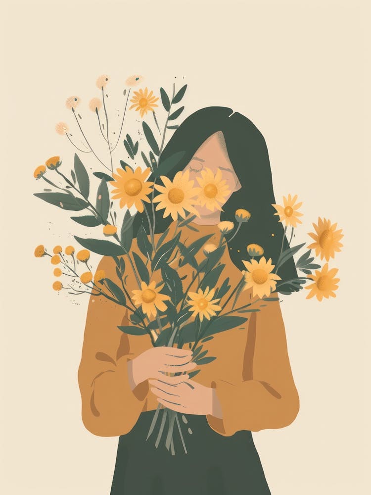 Spring Girl With Yellow Flowers 3