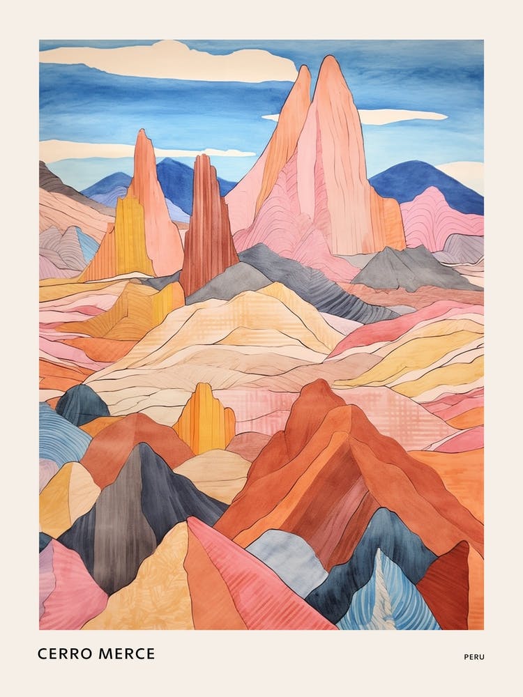 Cerro Merce Peru 1 Colourful Mountain Illustration Poster
