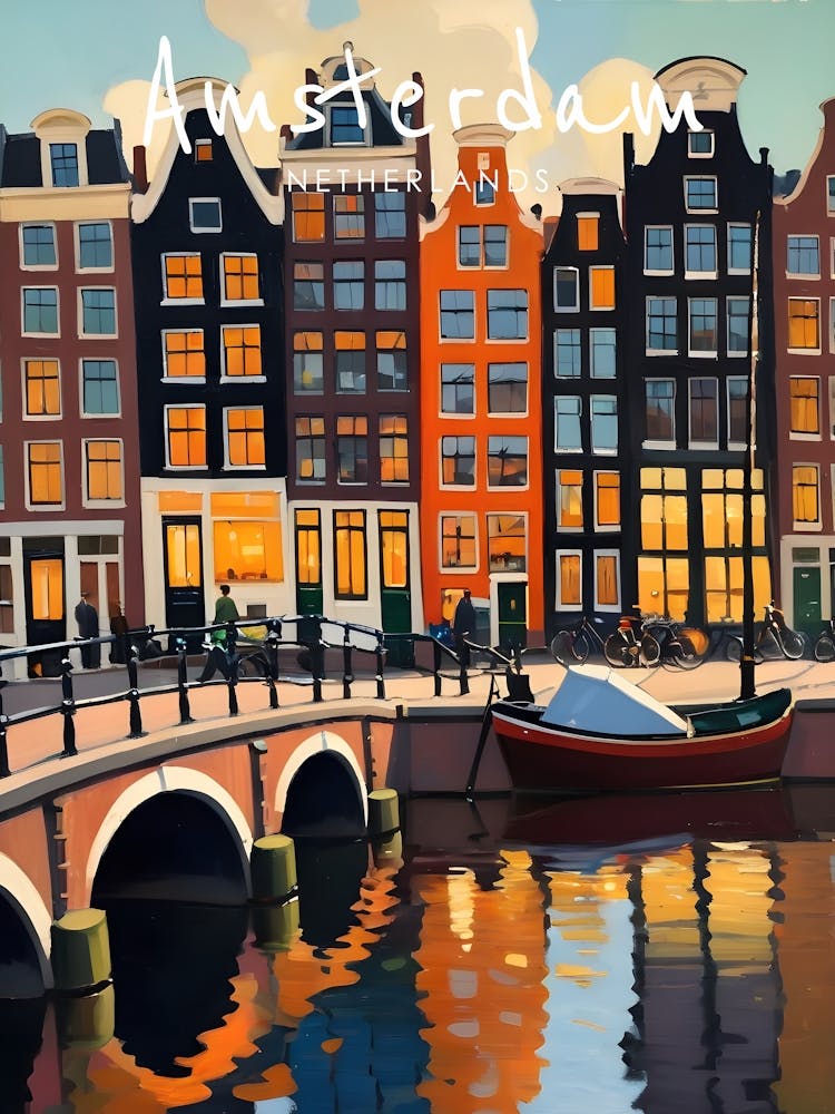Amsterdam Netherlands Travel Poster Fauvist Style Painting