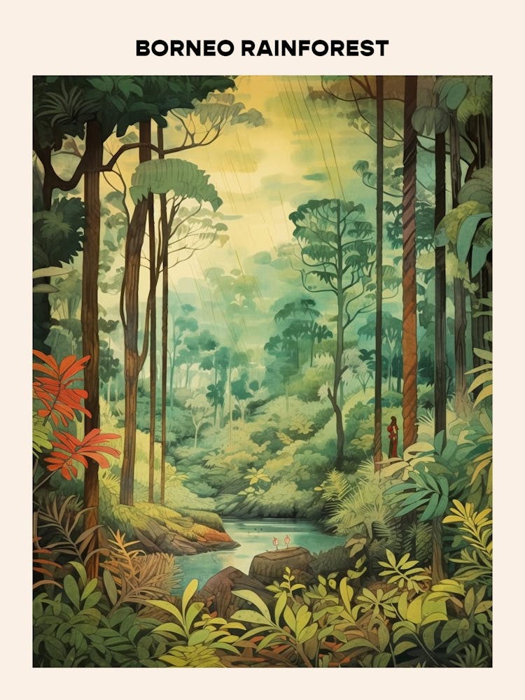 Borneo Rainforest Midcentury Travel Poster