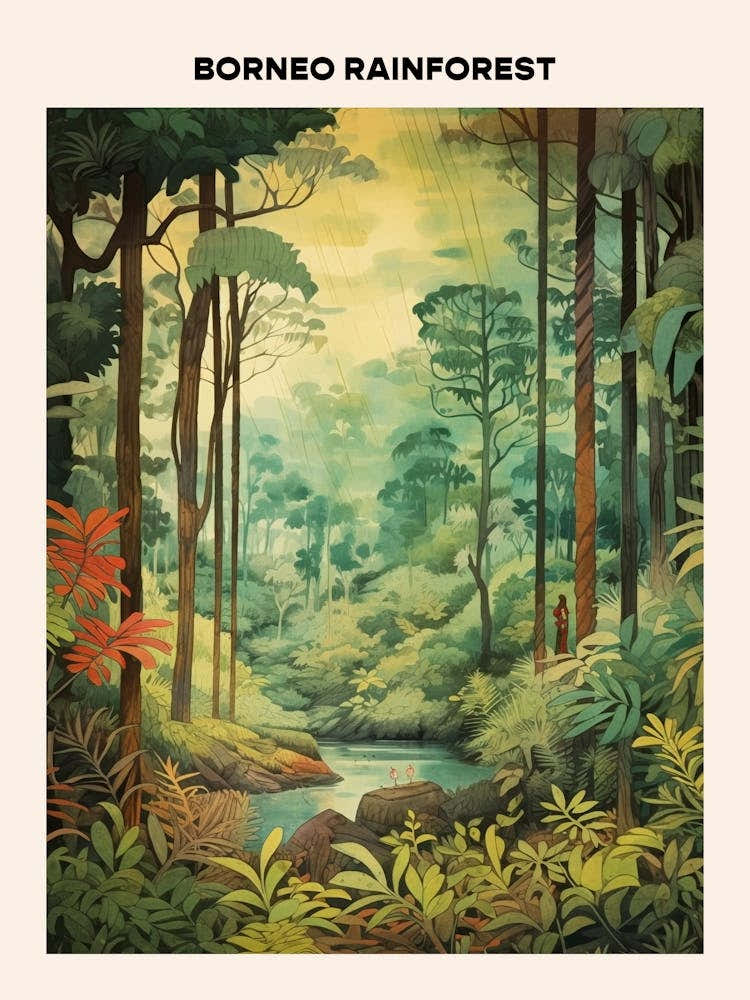 Borneo Rainforest Midcentury Travel Poster