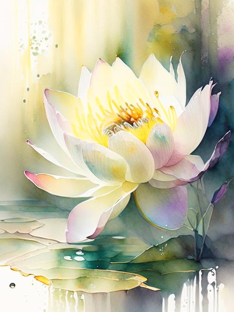 Lotus Flower In Garden Storybook Watercolour 3