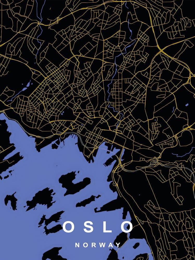 Oslo Norway City Map Black and Gold