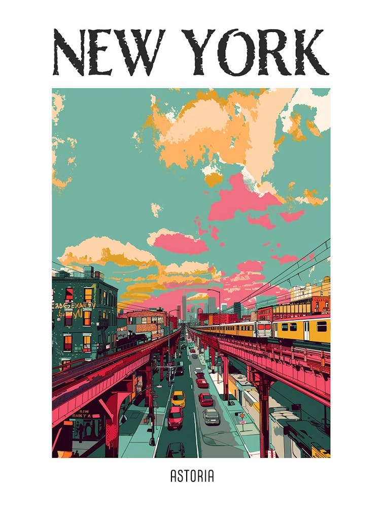 Astoria New York Farbenfrohe Siebdruck-Illustration 4 Poster