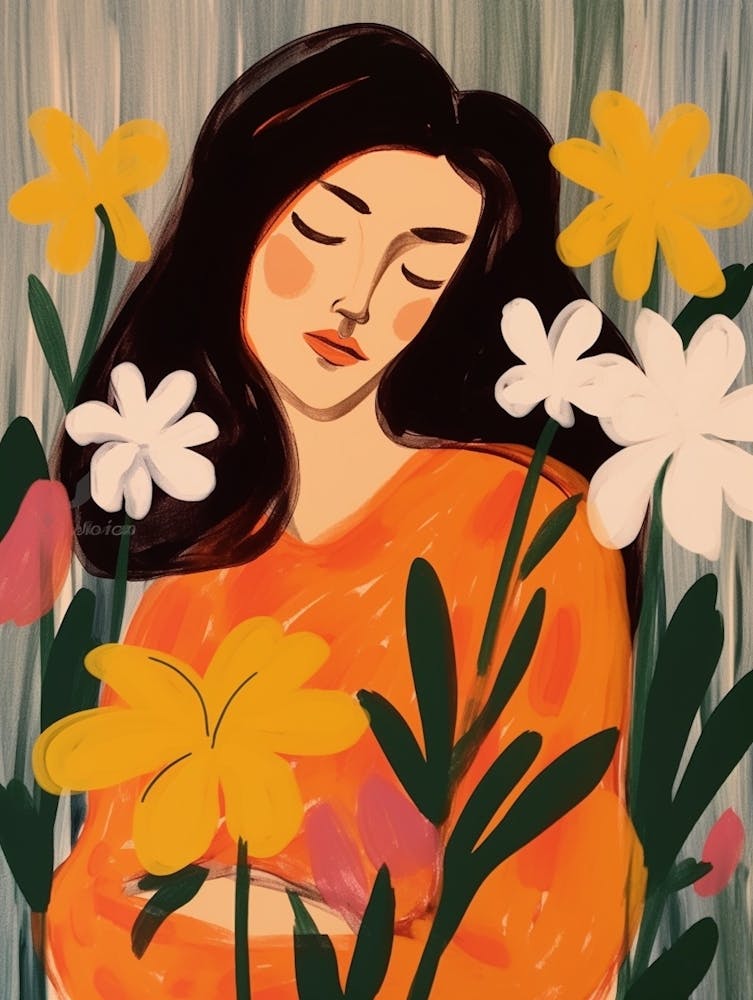 Woman With Autumnal Flowers Freesia 1