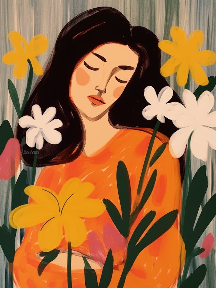 Woman With Autumnal Flowers Freesia 1