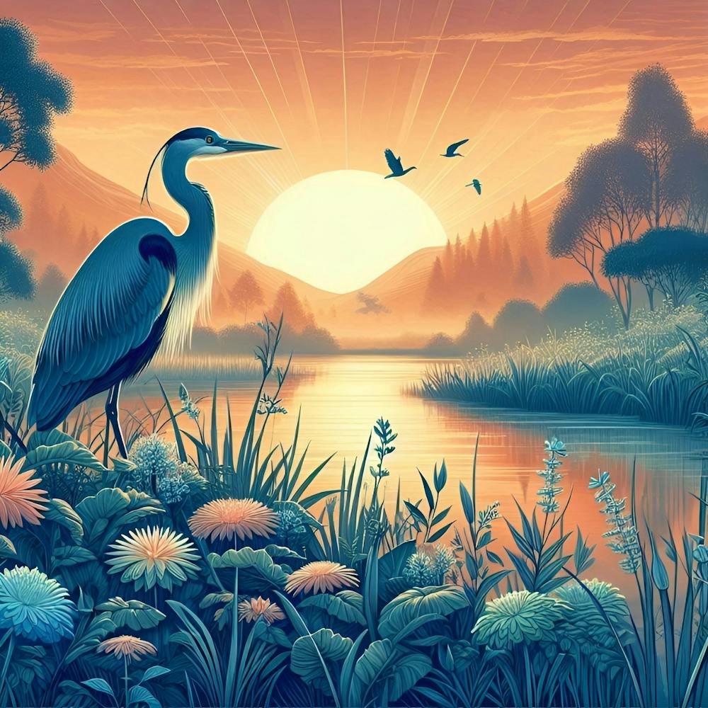 Reiher bei Sonnenuntergang 2