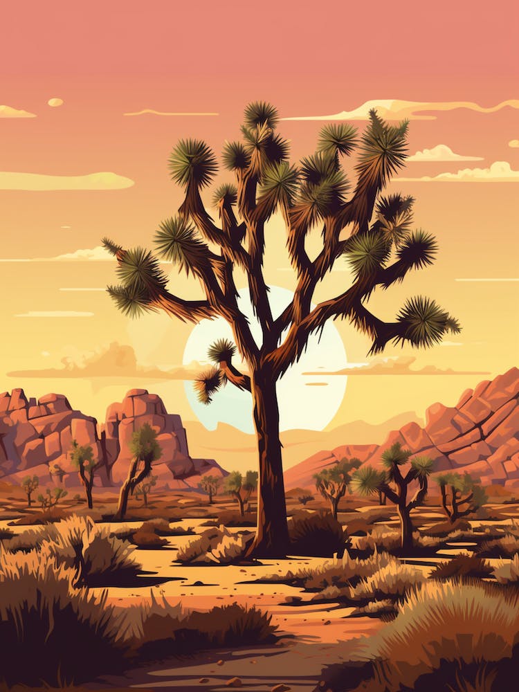 Retro Illustration Of A Typical Joshua Tree 2