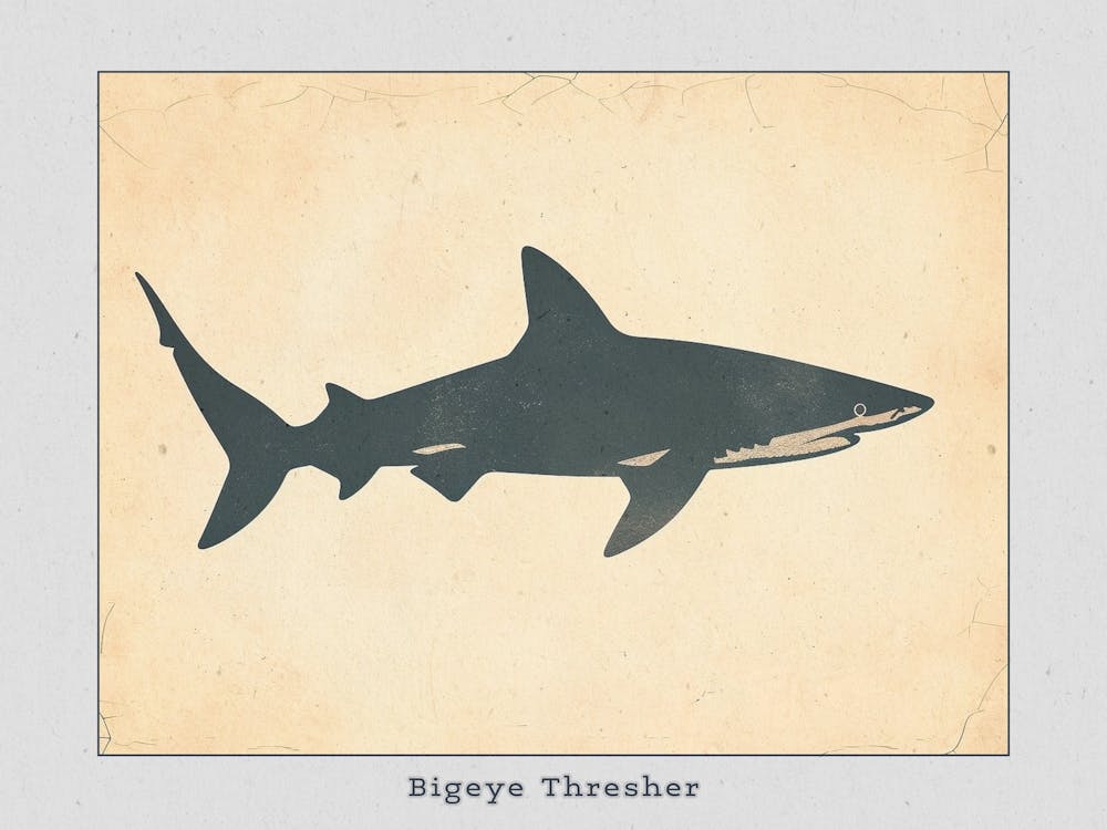 Bigeye Thresher Shark Grey Silhouette 4 Poster