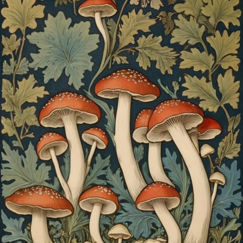 William Morris Print Mushrooms Poster Vintage Textile 1