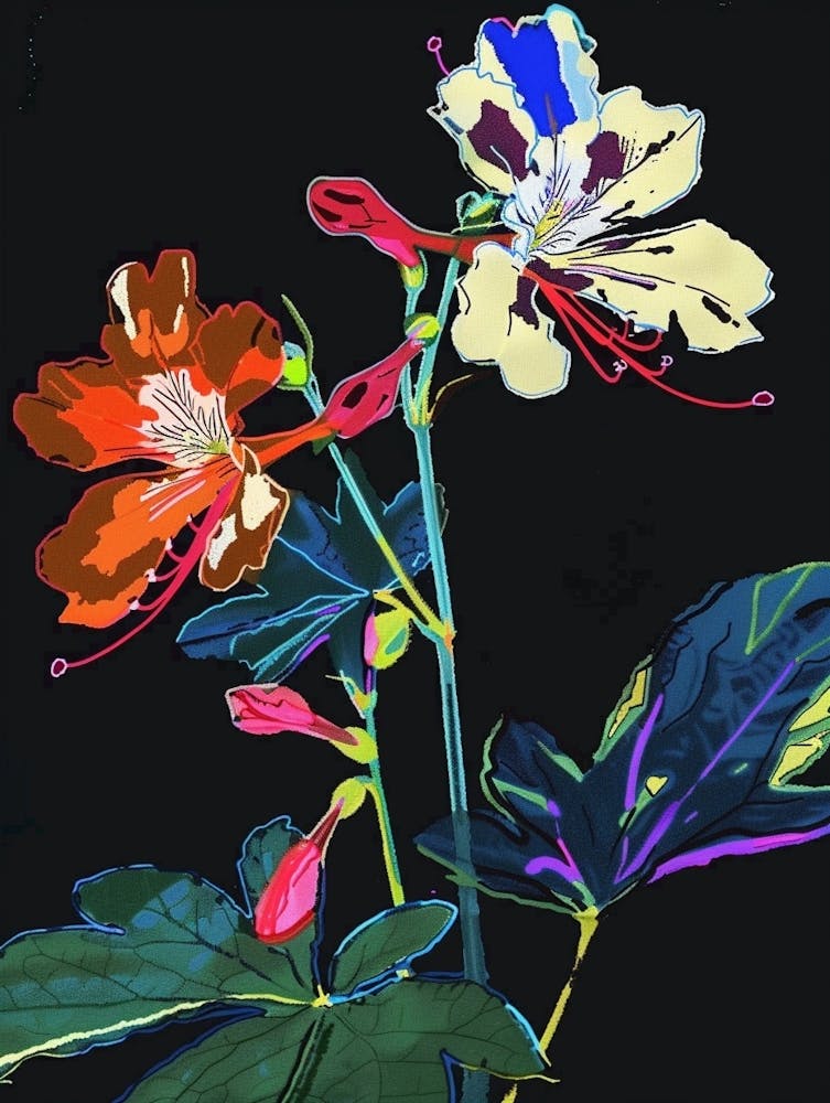 Neonblumen auf schwarzem Geranium 1