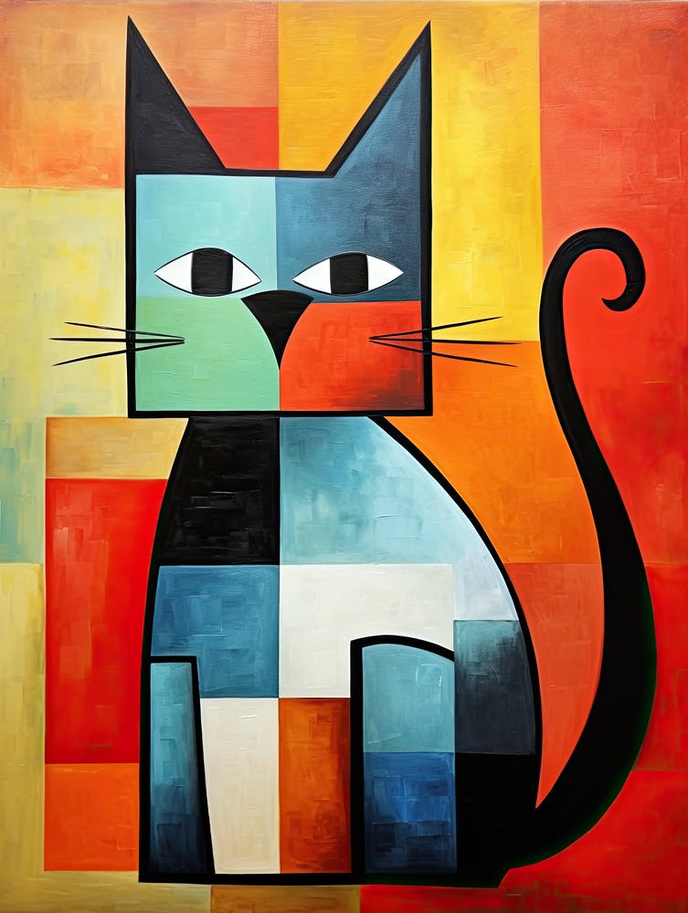 Moustaches Cubistes : Portraits de Chats Minimalistes