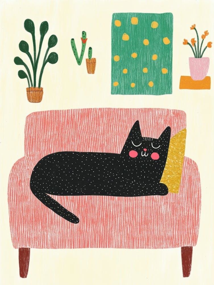 Black Cat On the Couch Colorful
