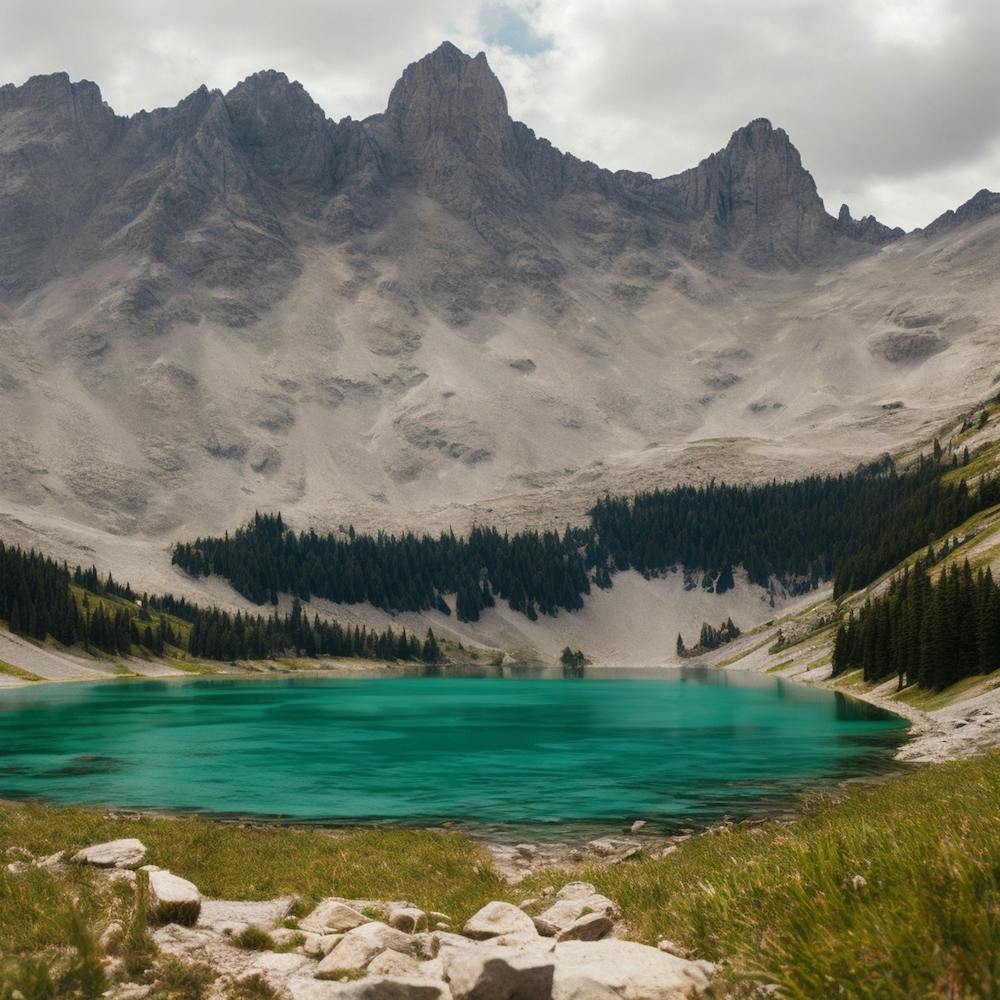 Turquoise Lake In The Mountains