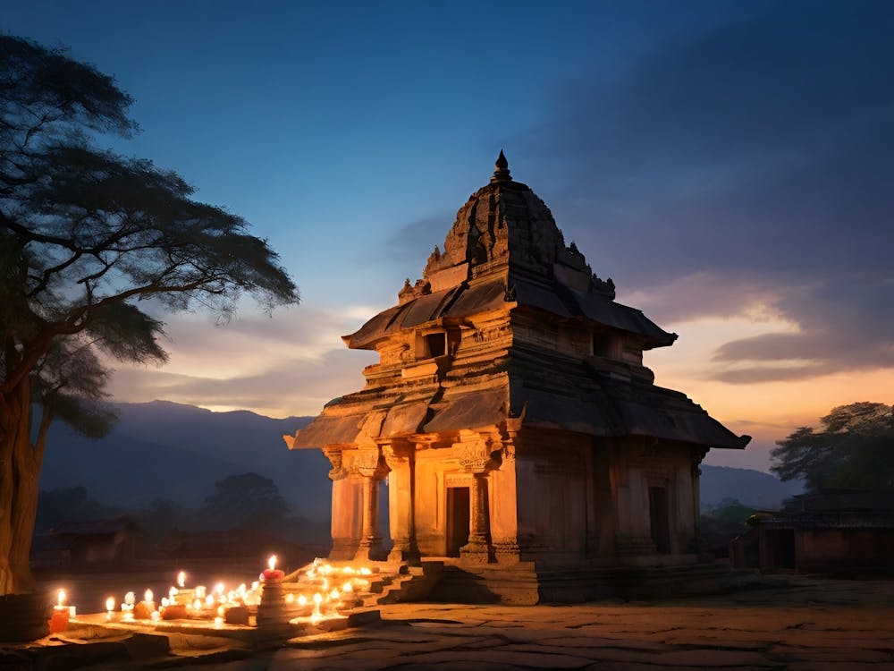 Temple At Dusk Gemälde Kunstdruck 1