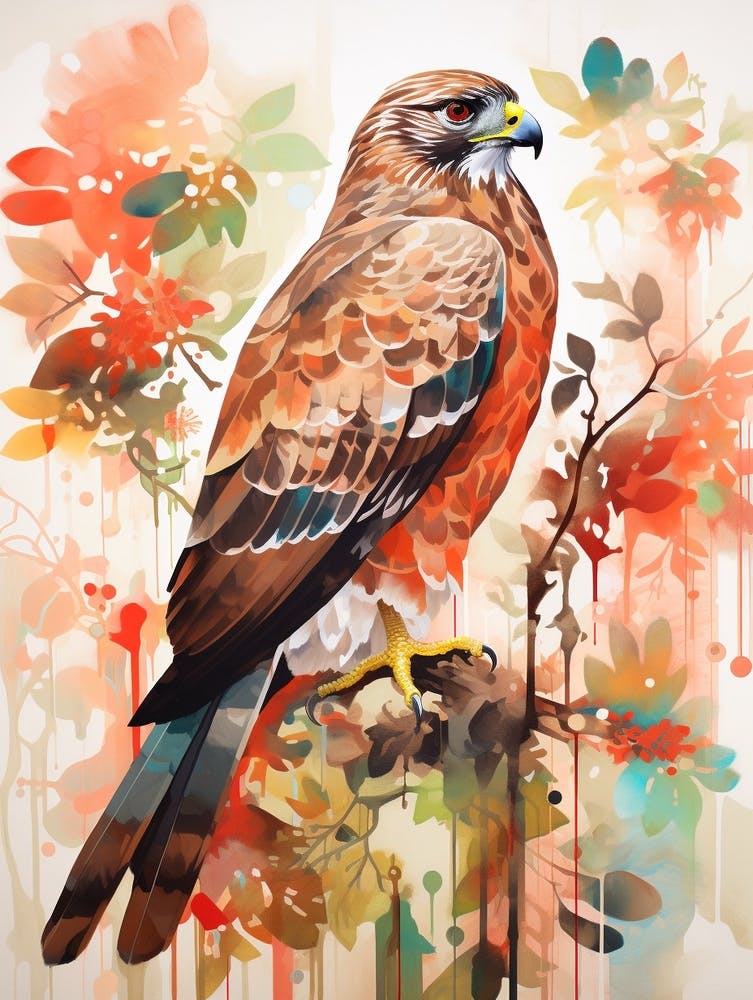 Bird Painting Collage Red Tailed Hawk 4