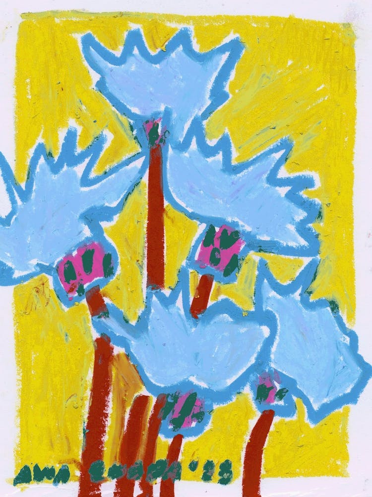 Blue Flowers on Yellow