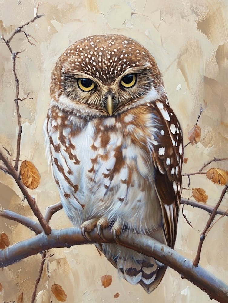 Northern Pygmy Owl Japanese Painting 4